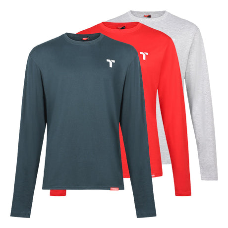 This is an image of Timco - Long Sleeve Trade T-Shirt Pack Large (Grey/Red/Green) (3 Pieces Bag) LSTTMIXL