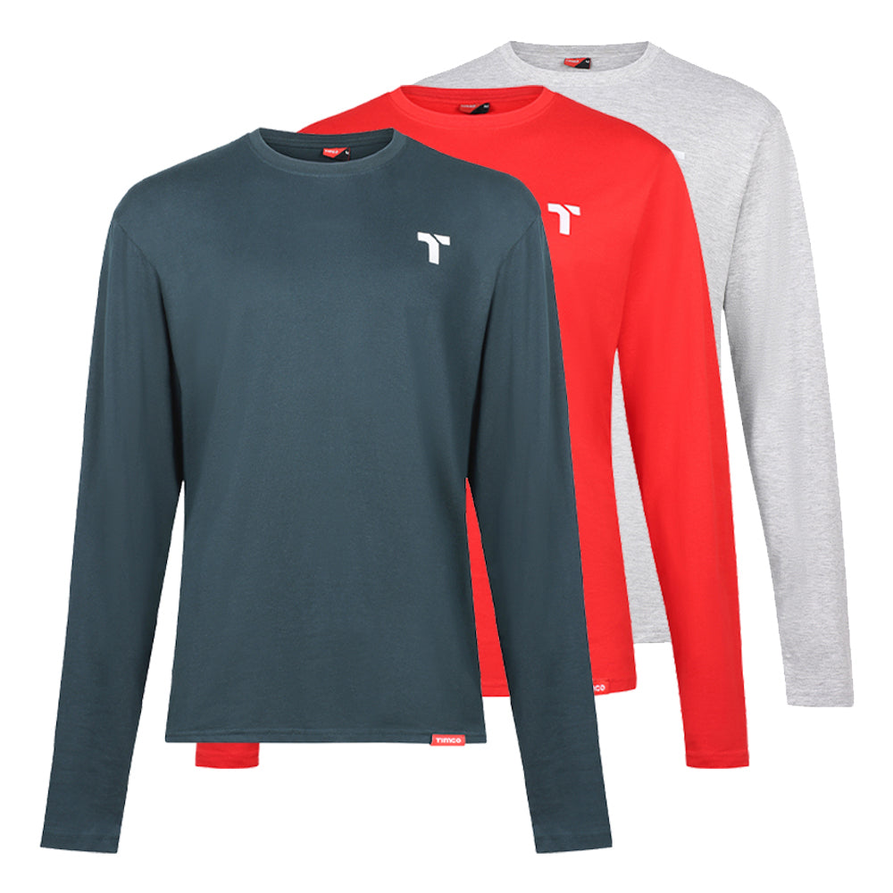 This is an image of Timco - Long Sleeve Trade T-Shirt Pack X Large (Grey/Red/Green) (3 Pieces Bag) LSTTMIXXL