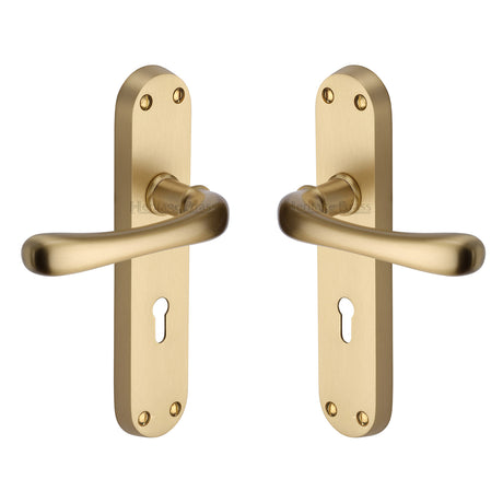High quality image of the Heritage Brass Door Handle Lever Lock Luna Design Satin Brass Finish | Sku. lun5300-sb | Discounted prices available from Trade Door Handles