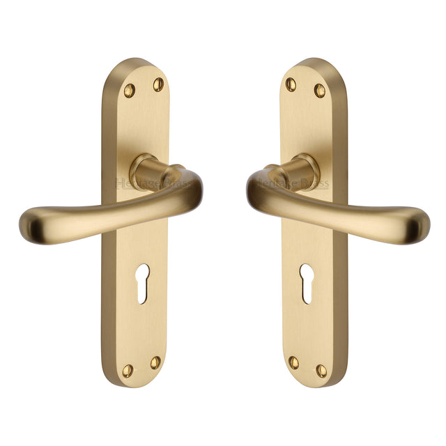 High quality image of the Heritage Brass Door Handle Lever Lock Luna Design Satin Brass Finish | Sku. lun5300-sb | Discounted prices available from Trade Door Handles