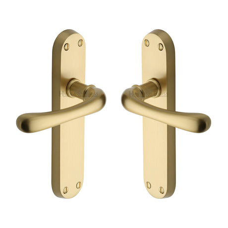 High quality image of the Heritage Brass Door Handle Lever Latch Luna Design Satin Brass Finish | Sku. lun5310-sb | Discounted prices available from Trade Door Handles