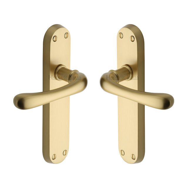 High quality image of the Heritage Brass Door Handle Lever Latch Luna Design Satin Brass Finish | Sku. lun5310-sb | Discounted prices available from Trade Door Handles