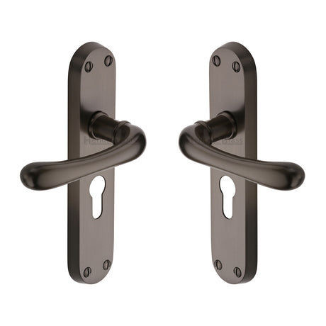 High quality image of the Heritage Brass Door Handle for Euro Profile Plate Luna Design Matt Bronze Finish
 | Sku. lun5348-mb | Discounted prices available from Trade Door Handles