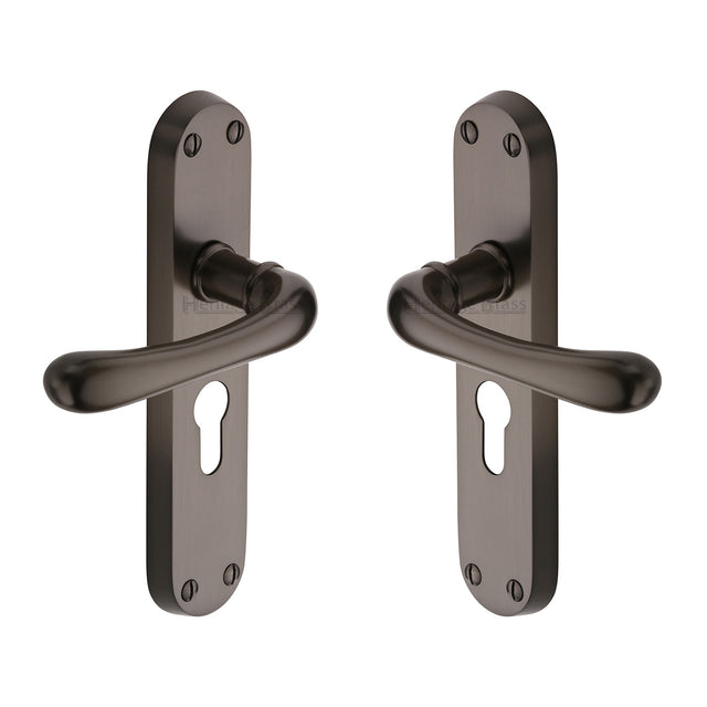 High quality image of the Heritage Brass Door Handle for Euro Profile Plate Luna Design Matt Bronze Finish
 | Sku. lun5348-mb | Discounted prices available from Trade Door Handles