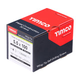 This is an image of Timco - Metal Construction Timber to Light Section Screws - Countersunk - Wing-Tip - Self-Drilling - Exterior - Silver Organic 5.5 x 100mm - (100 PCS Box) LW100S