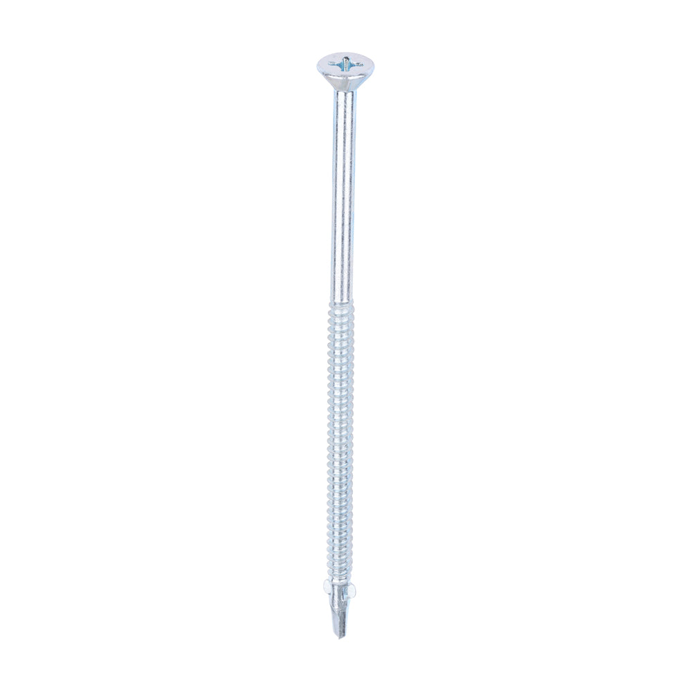 This is an image of Timco - Metal Construction Timber to Light Section Screws - Countersunk - Wing-Tip - Self-Drilling - Zinc 5.5 x 130mm - (100 PCS Box) LW130B
