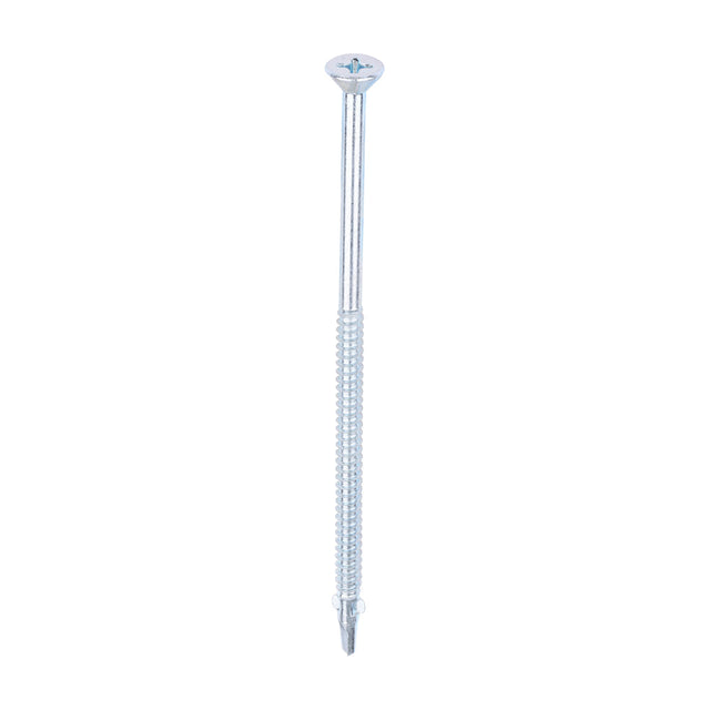 This is an image of Timco - Metal Construction Timber to Light Section Screws - Countersunk - Wing-Tip - Self-Drilling - Zinc 5.5 x 130mm - (100 PCS Box) LW130B