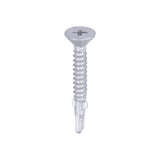 This is an image of Timco - Metal Construction Timber to Light Section Screws - Countersunk - Wing-Tip - Self-Drilling - Exterior - Silver Organic 4.8 x 38mm - (200 PCS Box) LW38S
