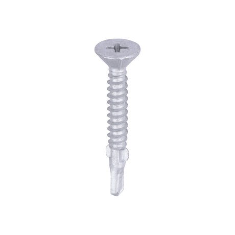 This is an image of Timco - Metal Construction Timber to Light Section Screws - Countersunk - Wing-Tip - Self-Drilling - Exterior - Silver Organic 4.8 x 38mm - (200 PCS Box) LW38S