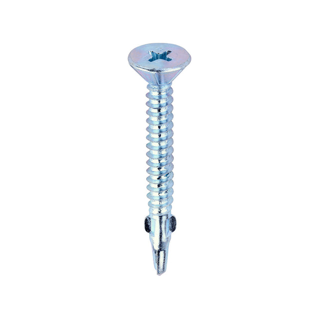 This is an image of Timco - Metal Construction Timber to Light Section Screws - Countersunk - Wing-Tip - Self-Drilling - Zinc 4.2 x 38mm - (200 PCS Box) LW4238B
