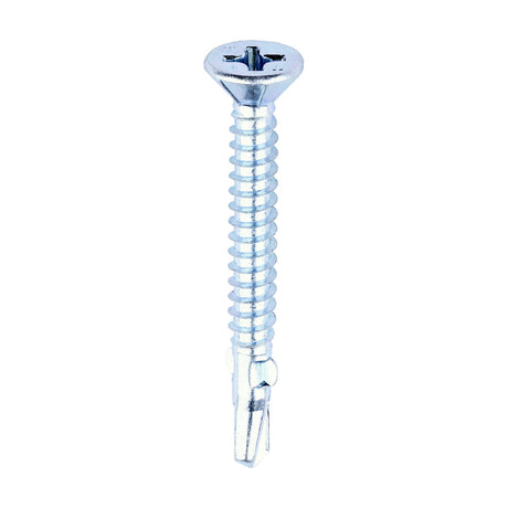 This is an image of Timco - Metal Construction Timber to Light Section Screws - Countersunk - Wing-Tip - Self-Drilling - Zinc 5.5 x 50mm - (200 PCS Box) LW50B