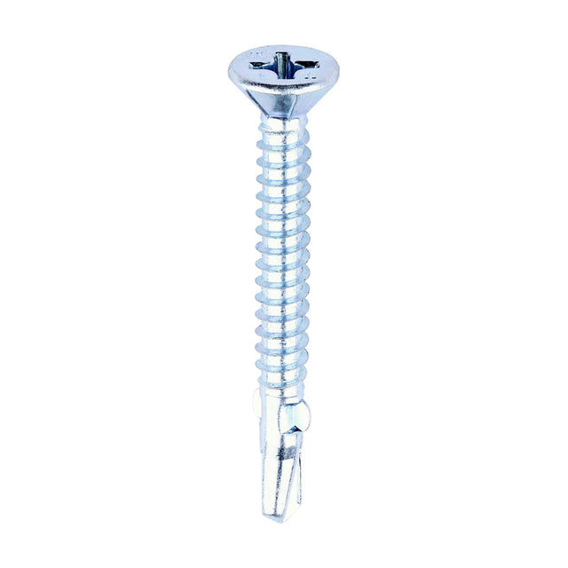 This is an image of Timco - Metal Construction Timber to Light Section Screws - Countersunk - Wing-Tip - Self-Drilling - Zinc 5.5 x 50mm - (200 PCS Box) LW50B