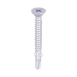 This is an image of Timco - Metal Construction Timber to Light Section Screws - Countersunk - Wing-Tip - Self-Drilling - Exterior - Silver Organic 5.5 x 50mm - (200 PCS Box) LW50S