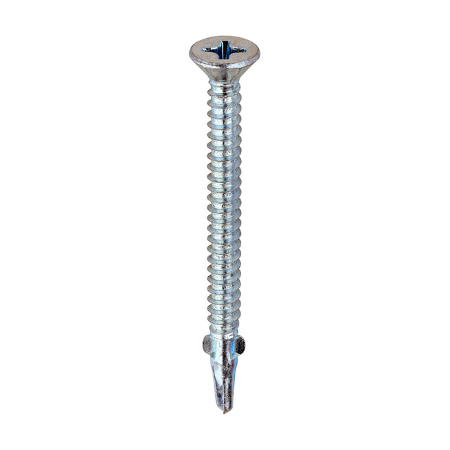 This is an image of Timco - Metal Construction Timber to Light Section Screws - Countersunk - Wing-Tip - Self-Drilling - Zinc 5.5 x 65mm - (200 PCS Box) LW65B