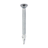 This is an image of Timco - Metal Construction Timber to Light Section Screws - Countersunk - Wing-Tip - Self-Drilling - Exterior - Silver Organic 5.5 x 65mm - (200 PCS Box) LW65S