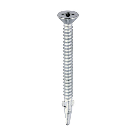 This is an image of Timco - Metal Construction Timber to Light Section Screws - Countersunk - Wing-Tip - Self-Drilling - Exterior - Silver Organic 5.5 x 65mm - (200 PCS Box) LW65S