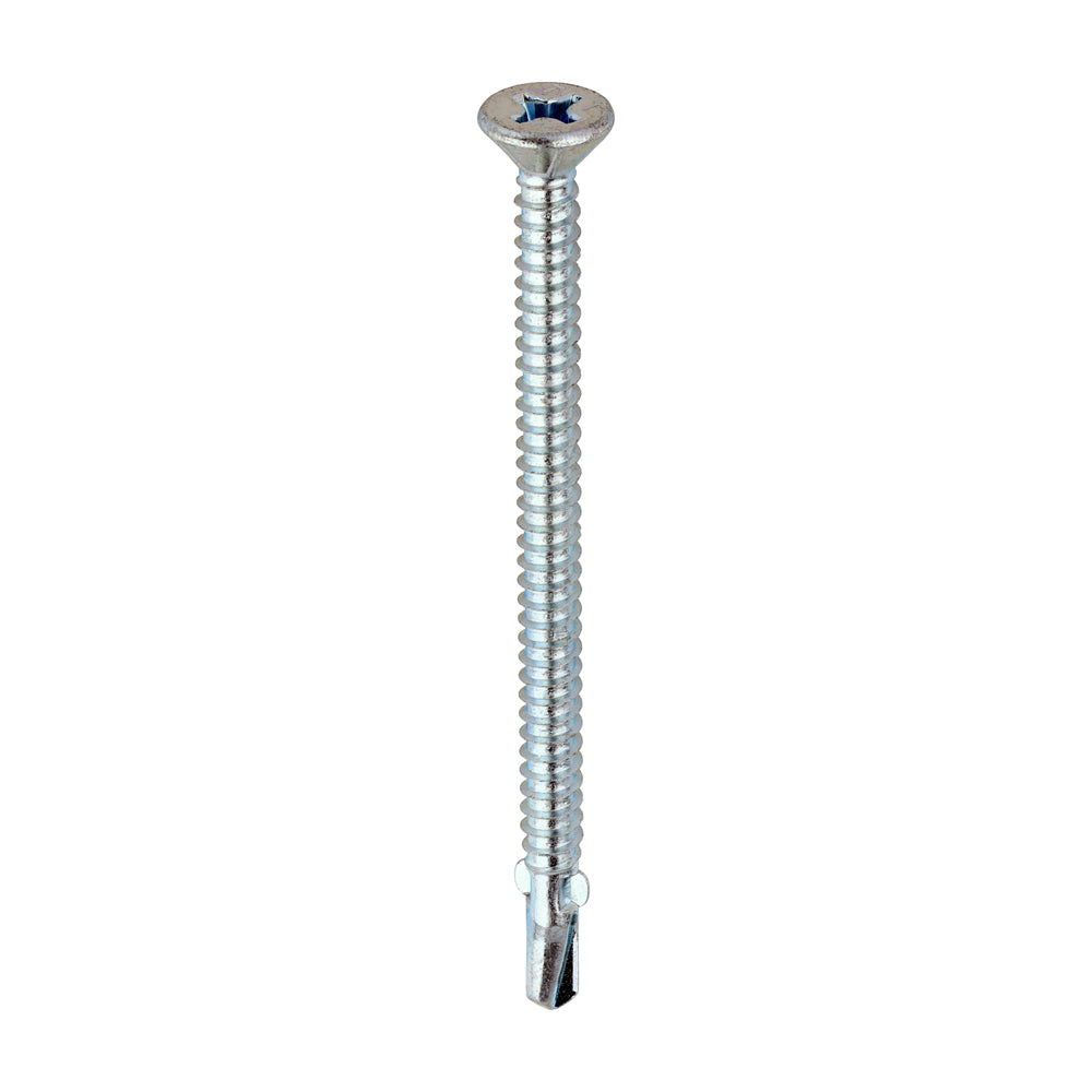 This is an image of Timco - Metal Construction Timber to Light Section Screws - Countersunk - Wing-Tip - Self-Drilling - Zinc 5.5 x 85mm - (100 PCS Box) LW85B