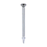 This is an image of Timco - Metal Construction Timber to Light Section Screws - Countersunk - Wing-Tip - Self-Drilling - Exterior - Silver Organic 5.5 x 85mm - (100 PCS Box) LW85S