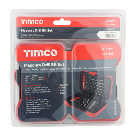 This is an image of Timco - Masonry Drill Bit Set 15pcs (15 Pieces Case) M15SET
