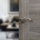 Quality image of Mediterranean Messina Lever Door Handle on Round Rose - Satin Nickel/Polished Nickel | Sku. m53snnp | available from Trade Door Handles.