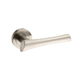 Quality image of Mediterranean Corsica Lever Door Handle on Round Rose - Satin Nickel | Sku. m60sn | available from Trade Door Handles.