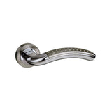 Quality image of Mediterranean Monaco Lever Door Handle on Round Rose - Satin Nickel/Polished Chrome | Sku. m78sncp | available from Trade Door Handles.