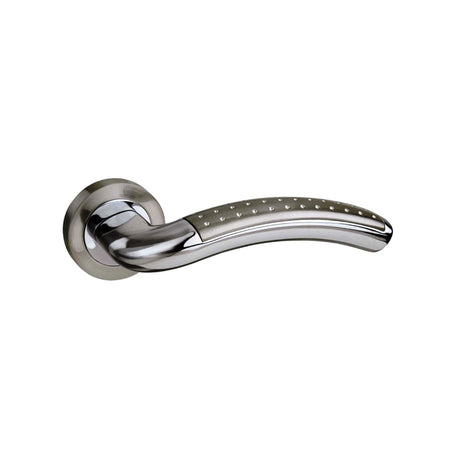 Quality image of Mediterranean Monaco Lever Door Handle on Round Rose - Satin Nickel/Polished Chrome | Sku. m78sncp | available from Trade Door Handles.