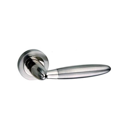 Quality image of Mediterranean Gibraltar Lever Door Handle on Round Rose - Satin Nickel/Polished Nickel | Sku. m83snnp | available from Trade Door Handles.