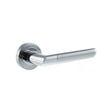 Quality image of Mediterranean Santorini Lever Door Handle on Round Rose - Satin Chrome/Polished Chrome | Sku. m90scpc | available from Trade Door Handles.