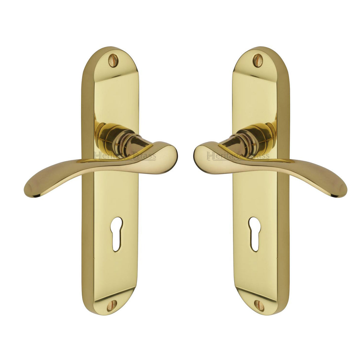 High quality image of the Heritage Brass Door Handle Lever Lock Maya Design Polished Brass Finish | Sku. may7600-pb | Discounted prices available from Trade Door Handles