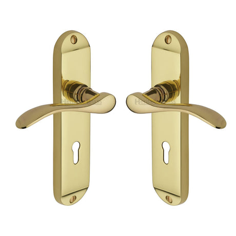 High quality image of the Heritage Brass Door Handle Lever Lock Maya Design Polished Brass Finish | Sku. may7600-pb | Discounted prices available from Trade Door Handles