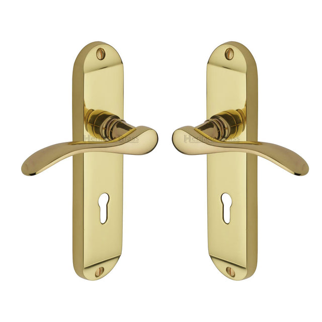 High quality image of the Heritage Brass Door Handle Lever Lock Maya Design Polished Brass Finish | Sku. may7600-pb | Discounted prices available from Trade Door Handles