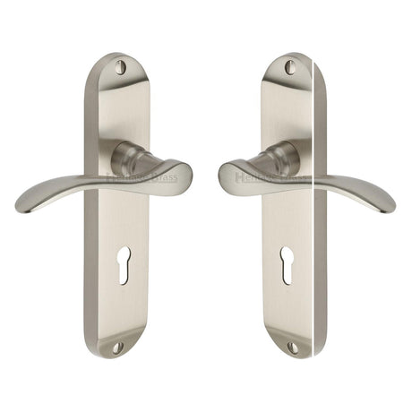 High quality image of the Heritage Brass Door Handle Lever Lock Maya Design Satin Nickel Finish | Sku. may7600-sn | Discounted prices available from Trade Door Handles