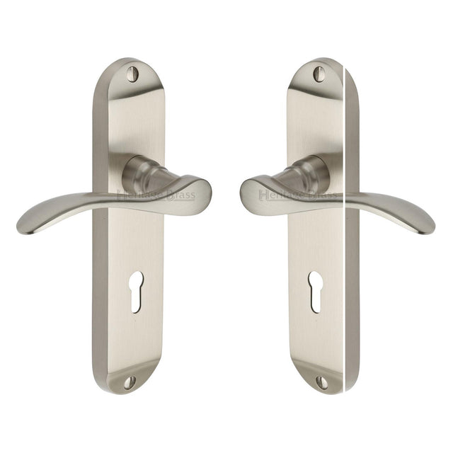 High quality image of the Heritage Brass Door Handle Lever Lock Maya Design Satin Nickel Finish | Sku. may7600-sn | Discounted prices available from Trade Door Handles