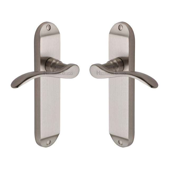High quality image of the Heritage Brass Door Handle Lever Latch Maya Design Satin Nickel Finish | Sku. may7610-sn | Discounted prices available from Trade Door Handles