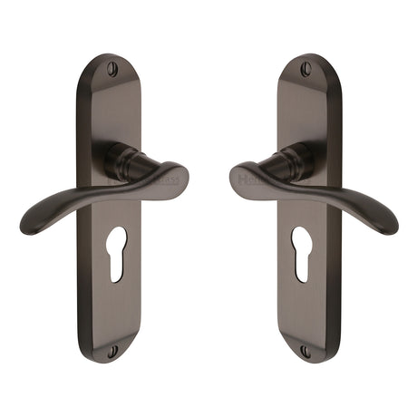 High quality image of the Heritage Brass Door Handle for Euro Profile Plate Maya Design Matt Bronze Finish
 | Sku. may7648-mb | Discounted prices available from Trade Door Handles