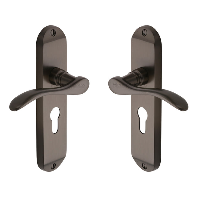 High quality image of the Heritage Brass Door Handle for Euro Profile Plate Maya Design Matt Bronze Finish
 | Sku. may7648-mb | Discounted prices available from Trade Door Handles
