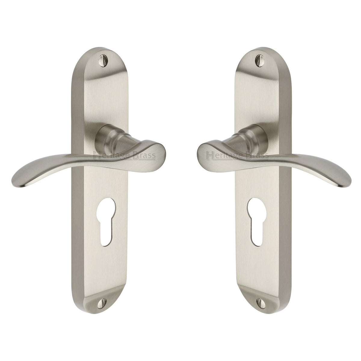 High quality image of the Heritage Brass Door Handle for Euro Profile Plate Maya Design Satin Nickel Finish
 | Sku. may7648-sn | Discounted prices available from Trade Door Handles