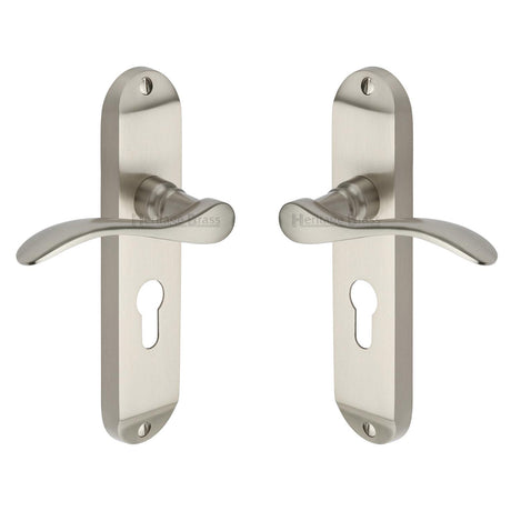 High quality image of the Heritage Brass Door Handle for Euro Profile Plate Maya Design Satin Nickel Finish
 | Sku. may7648-sn | Discounted prices available from Trade Door Handles