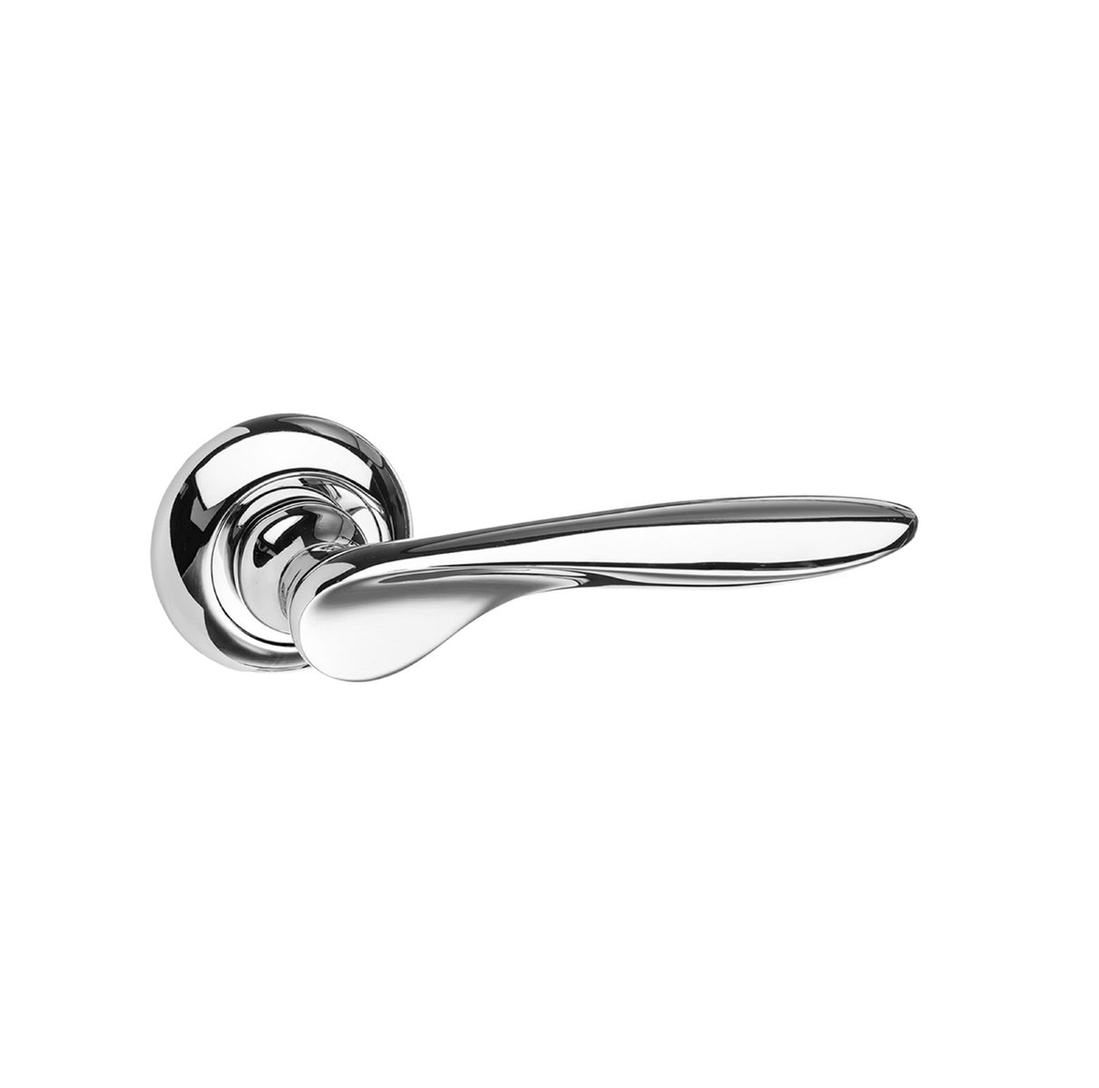 Quality image of Mediterranean Malta Lever Door Handle on Round "C" Rose - Polished Chrome | Sku. mc25cp | available from Trade Door Handles.