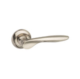 Quality image of Mediterranean Malta Lever Door Handle on Round "C" Rose - Satin Nickel | Sku. mc25sn | available from Trade Door Handles.