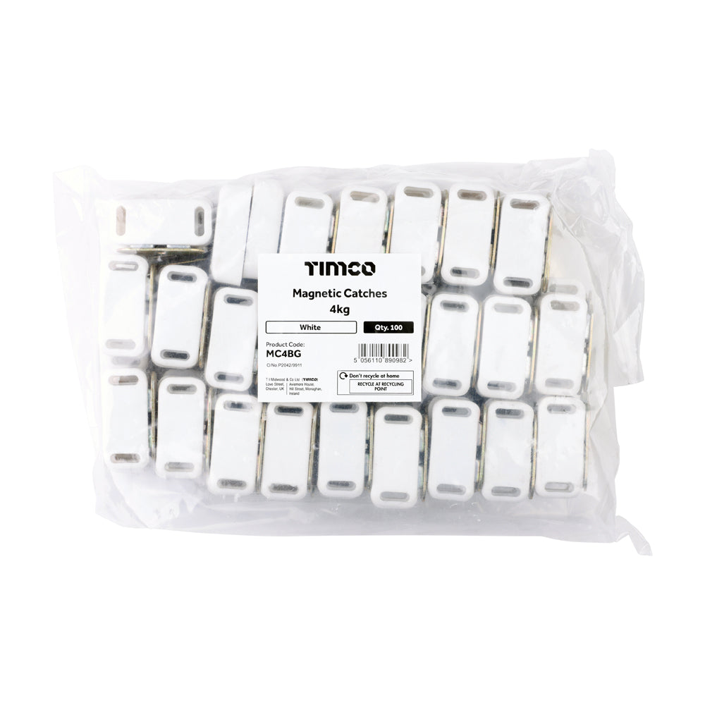 This is an image of Timco - Magnetic Catches - White 4kg - (100 PCS Bag) MC4BG
