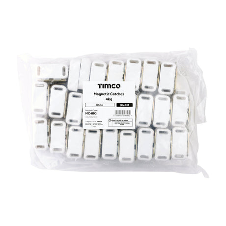 This is an image of Timco - Magnetic Catches - White 4kg - (100 PCS Bag) MC4BG