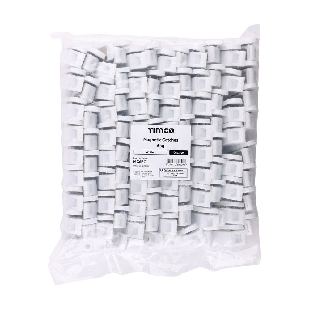 This is an image of Timco - Magnetic Catches - White 6kg - (100 PCS Bag) MC6BG