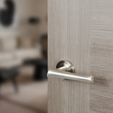 Quality image of Mediterranean Corsica Lever Door Handle on Round Rose - Satin Nickel | Sku. m60sn | available from Trade Door Handles.