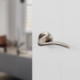 Quality image of Mediterranean Valencia Lever Door Handle on Round Rose - Satin Nickel/Polished Nickel | Sku. m85snnp | available from Trade Door Handles.