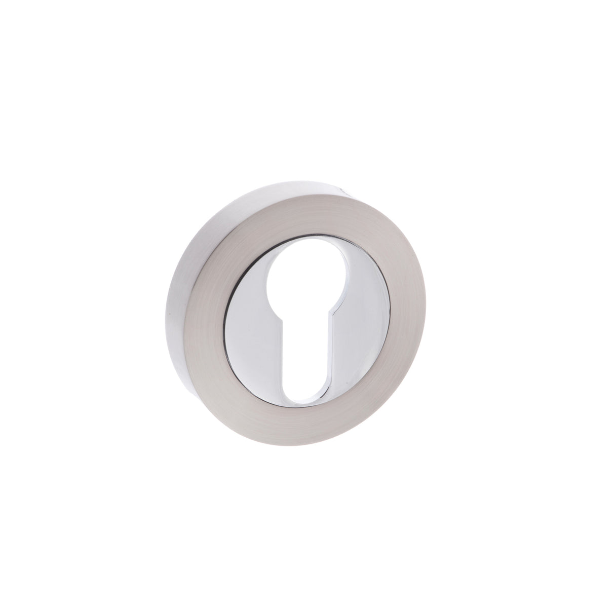 Quality image of Mediterranean Euro Escutcheons on Round Rose - Satin Nickel/Polished Chrome | Sku. mescesncp | available from Trade Door Handles.
