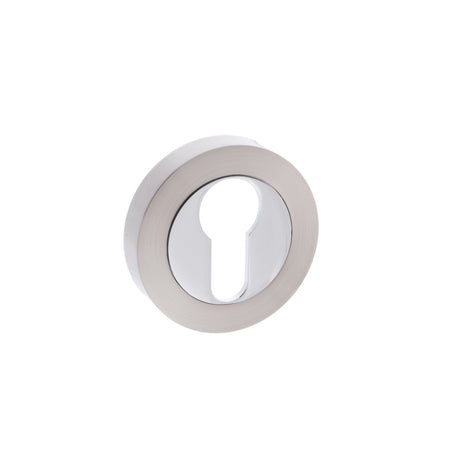 Quality image of Mediterranean Euro Escutcheons on Round Rose - Satin Nickel/Polished Chrome | Sku. mescesncp | available from Trade Door Handles.