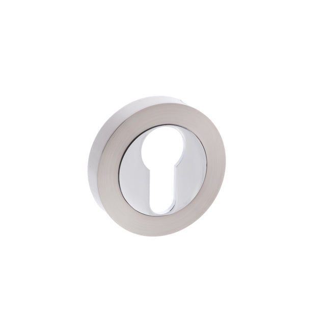 Quality image of Mediterranean Euro Escutcheons on Round Rose - Satin Nickel/Polished Chrome | Sku. mescesncp | available from Trade Door Handles.