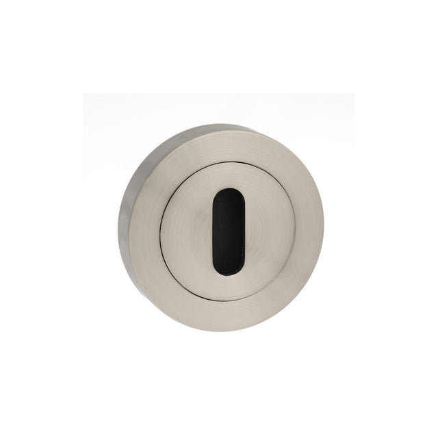 Quality image of Mediterranean Key Escutcheons on Round Rose - Satin Nickel | Sku. mescksn | available from Trade Door Handles.
